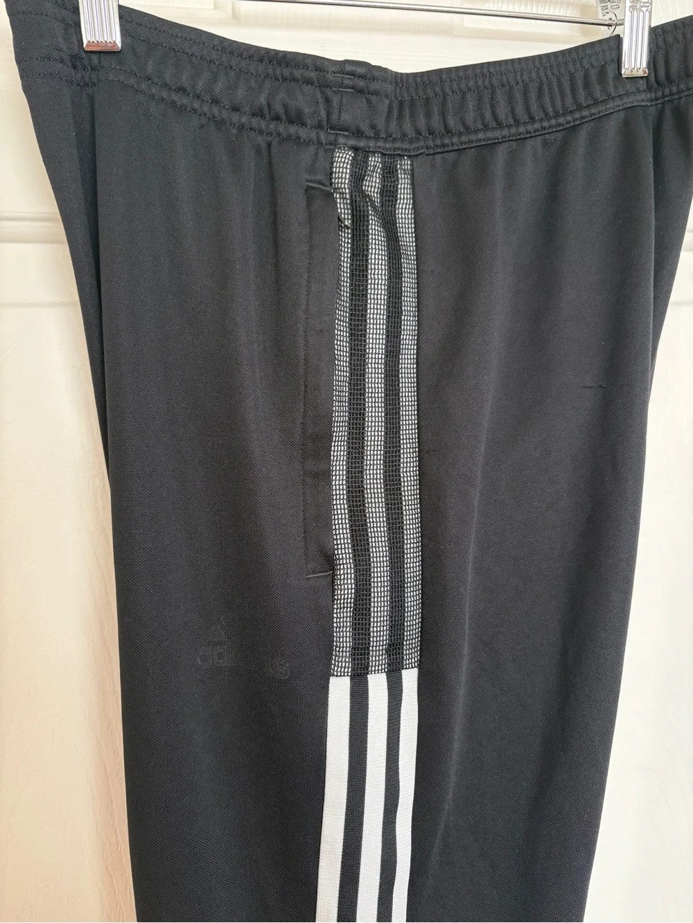 Adidas Black Track Pants w/ White Stripes & Mesh Panels